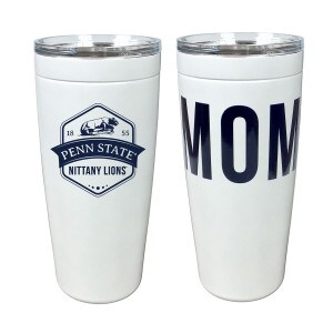 white tumbler with 1855 Penn State Nittany Lions graphic on one side - Mom on the other